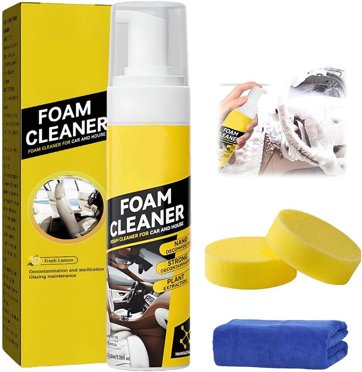 Multipurpose Foam Cleaner Spray, 2025 New Multi-Functional Car Magic Foam Cleaner, Leather Decontamination, All-Purpose Household Cleaners for Car and Kitchen (1, 100ML)