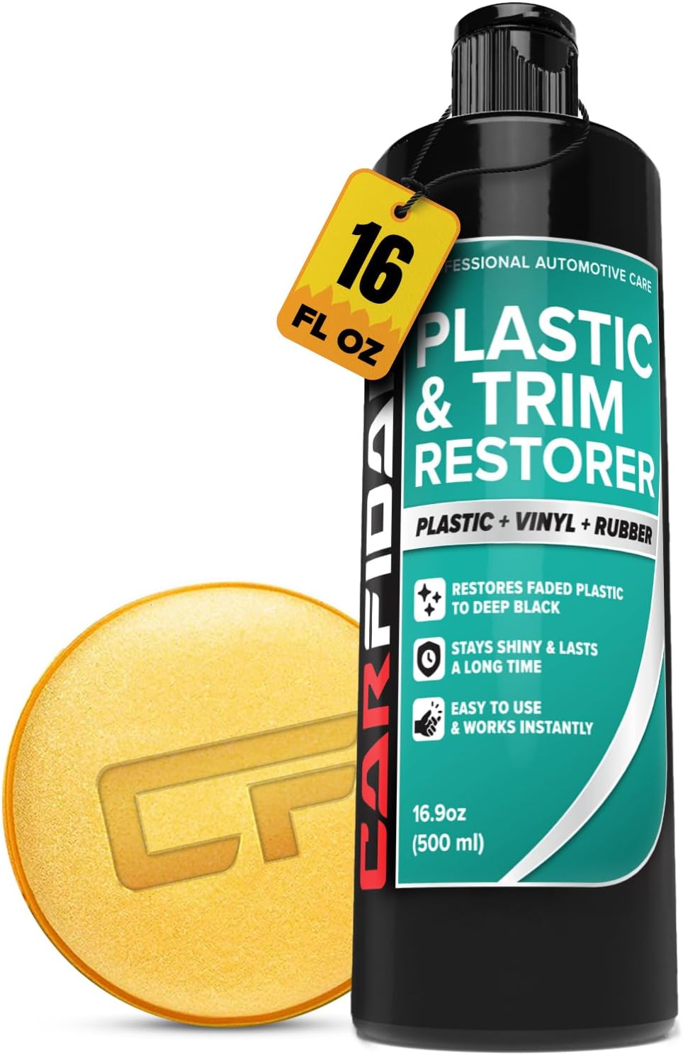 Plastic Restorer for Cars – Refreshes Faded Plastic, Vinyl & Rubber Trim with Polish for Deep Shine – Protects Against UV & Dirt – Black Exterior & Interior Care for Detailing - 16 fl. Oz.