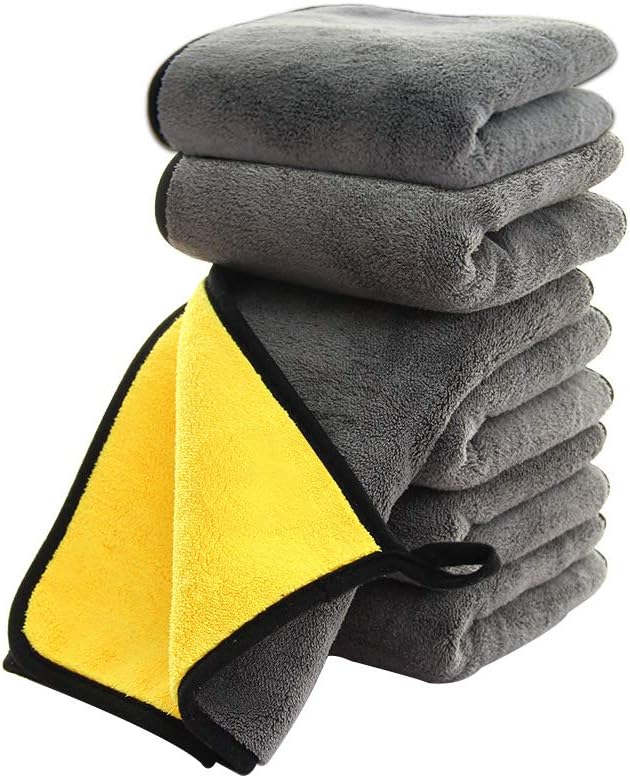 Ultrasoft, Large, Thick and Quick Drying Car Microfiber Cleaning Towel 800GSM Polishing Waxing Auto Detailing Towel Cloth (6pack,16 x 16inches) (Grey-Yellow)