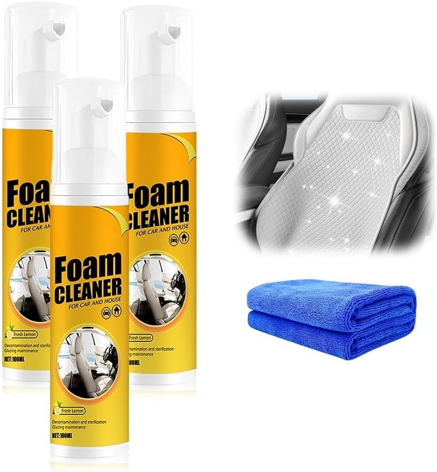 All Purpose Rinse-Free Cleaning Spray, Multipurpose Foam Cleaner for Car Seats Wheels Dashboard,  New Magic Foam Cleaner Lemon Scent for Car Interior Kitchen Bathroom (3, B)