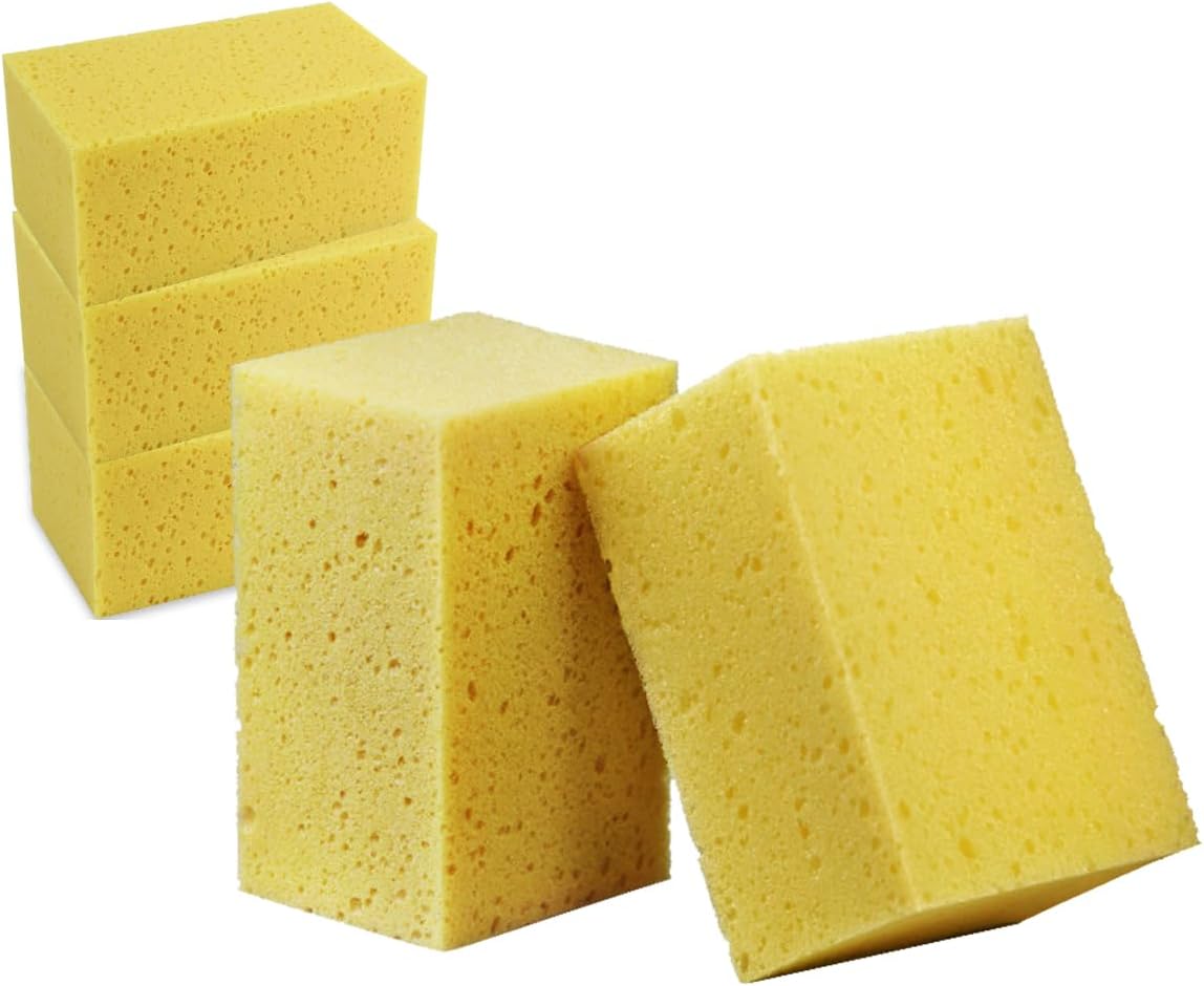 5PCS Car Wash Sponges, 8.5"×4.4"×3.5" Large Extra Soft Coral Non Scratch Sponge, Car Cleaning Cellulose Sponge Thick Foam Pad for Washing Window Sensitive Surfaces (Yellow)