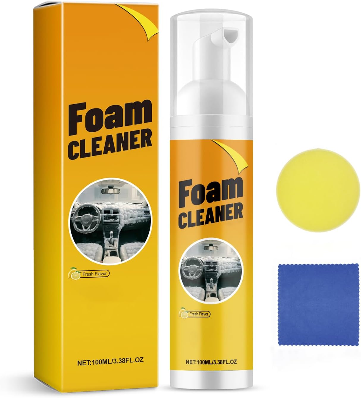 Car Steering Wheel Foam Cleaner, Multi-Purpose Foam Cleaner, Multifunctional Interior Cleaner, Car Interior Cleaner, Effective Grease And Dirt Removal, Suitable for all models, 3.38 Fl Oz