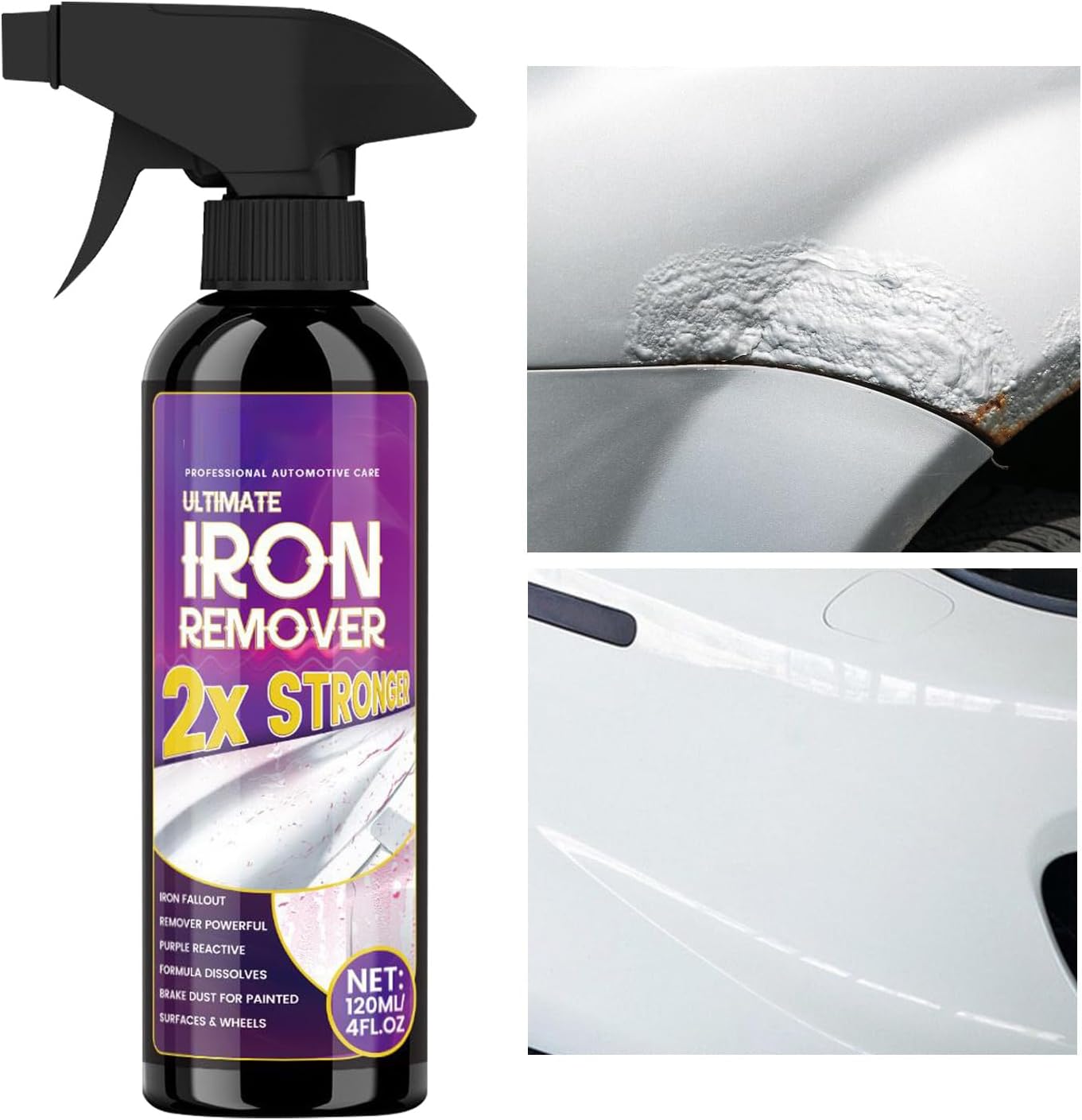 Multipurpose Iron Powder Remover Spray – 120ml Rust and Stain Cleaner for Motorcycle Tires, Brake Calipers, Boats, RVs, and Painted Surfaces | Exterior Vehicle Maintenance, Brake Dust Cleaner