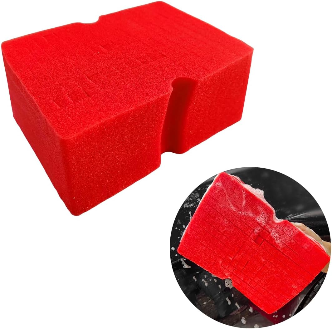 Car Wash Sponge, Large Scratch-Free Cross Cut Sponge for Soap and Rinseless Washing, Durable Ultra Soft Foam Grid Extra Absorbent Car Cleaning Sponge Pad, Car Accessories (Red)