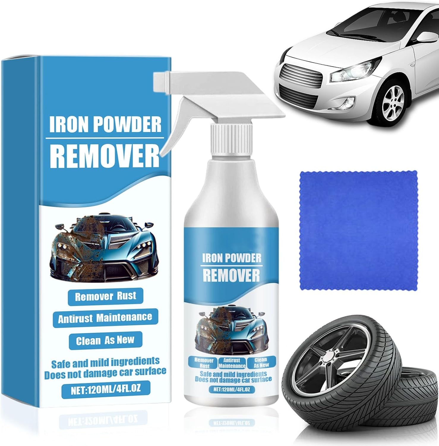 Car Rust & Iron Particle Remover Spray, Rust Remover for Metal, Multifunctional Iron Removers Car Detailing, Fast-Acting Formula for Brake Dust, Wheel & Paint, Safe for All Surfaces (1pcs)