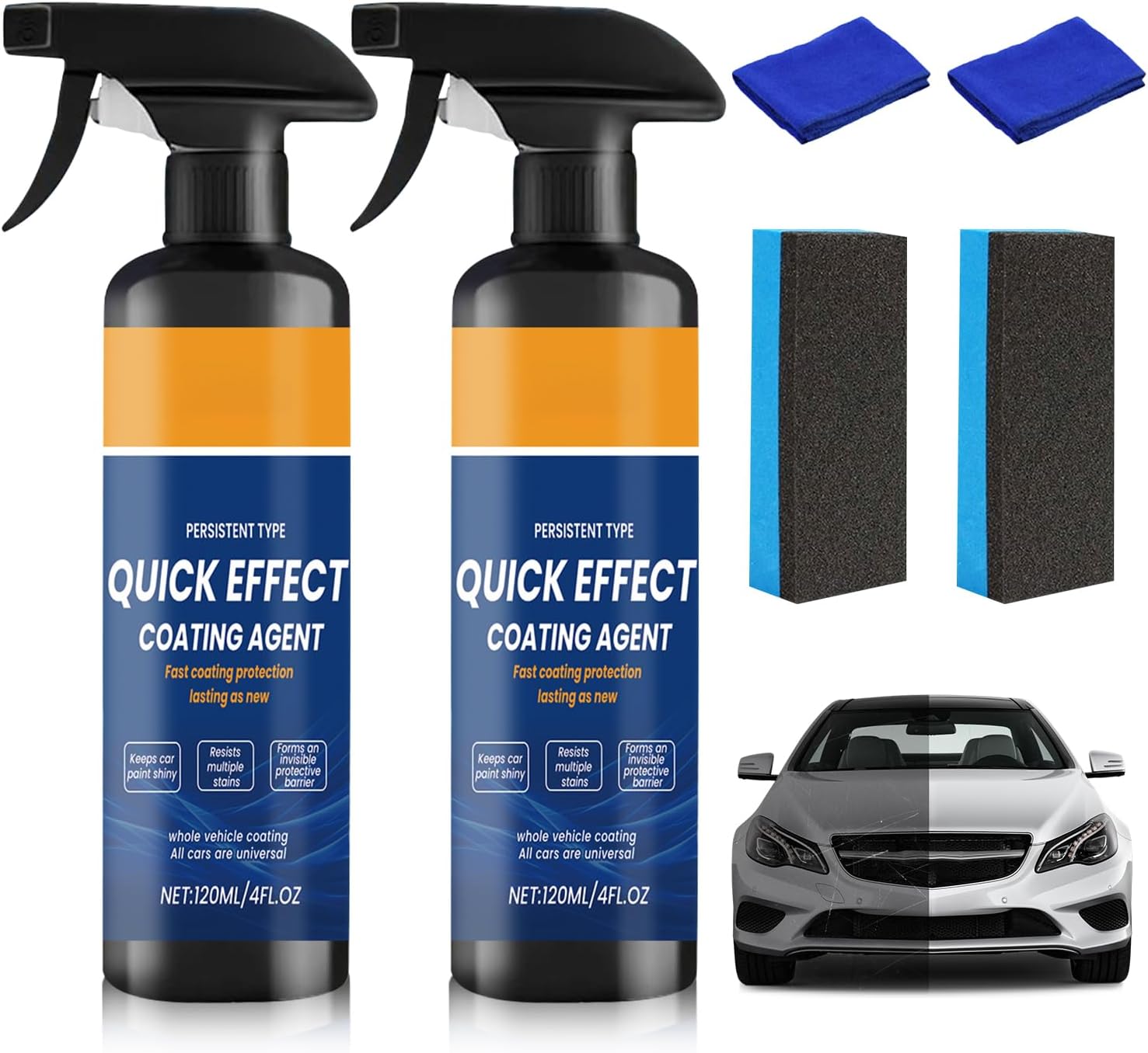 2PCS Advanced Car Quick-Acting Coating Agent Spray, Car CoatingSpray, Car Scratch Wax Polish Spray Waterless Wash, DurableCar ShineSpray, Oil Film Emulsion Glass Cleaner