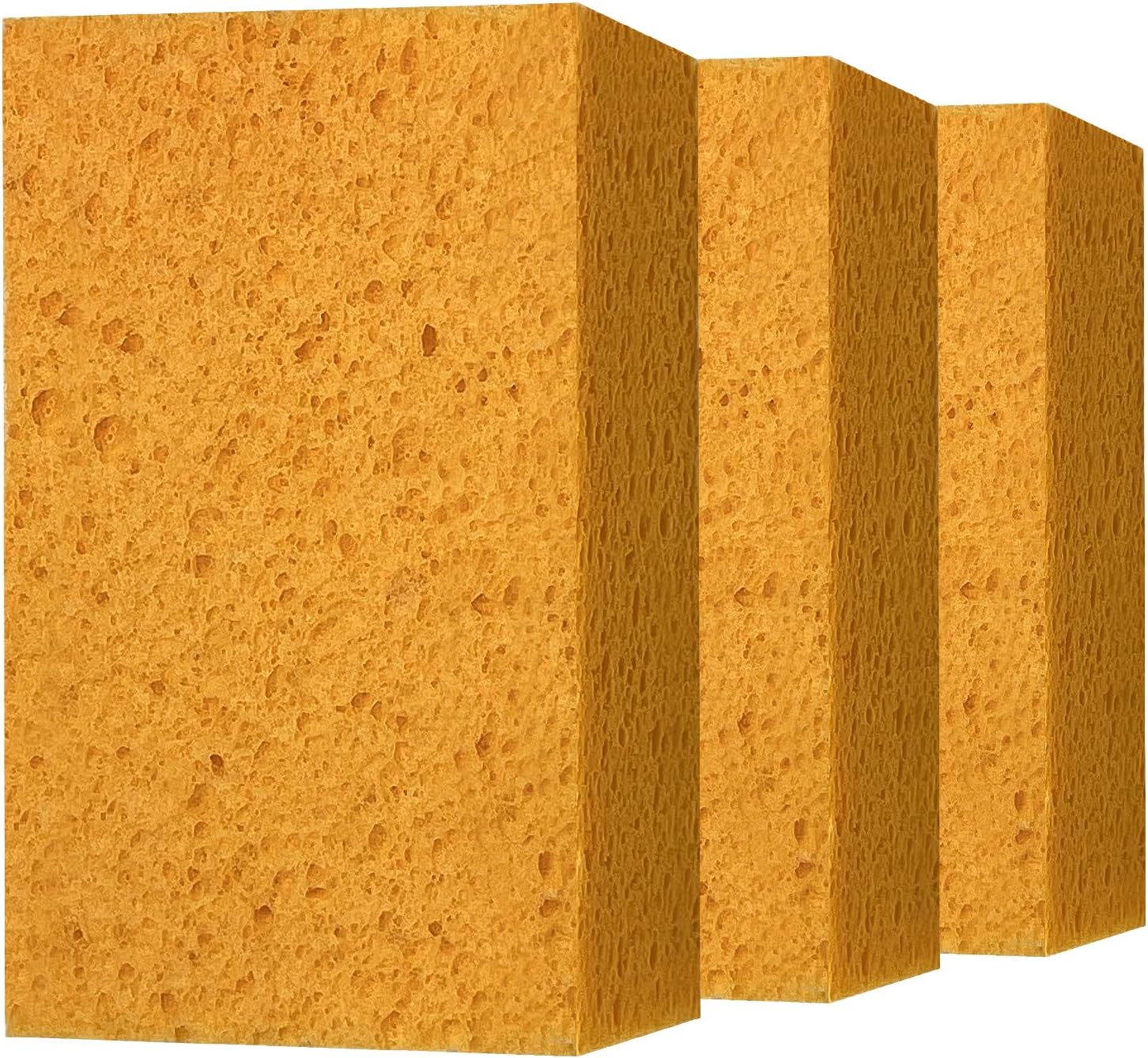 Car Wash Sponges, 3 Pack Extra Thick Large Cleaning Sponge Multi-Purpose for Bathroom Kitchen Bike Boat, Large Size Sponges 4'' X 6'' (Yellow)