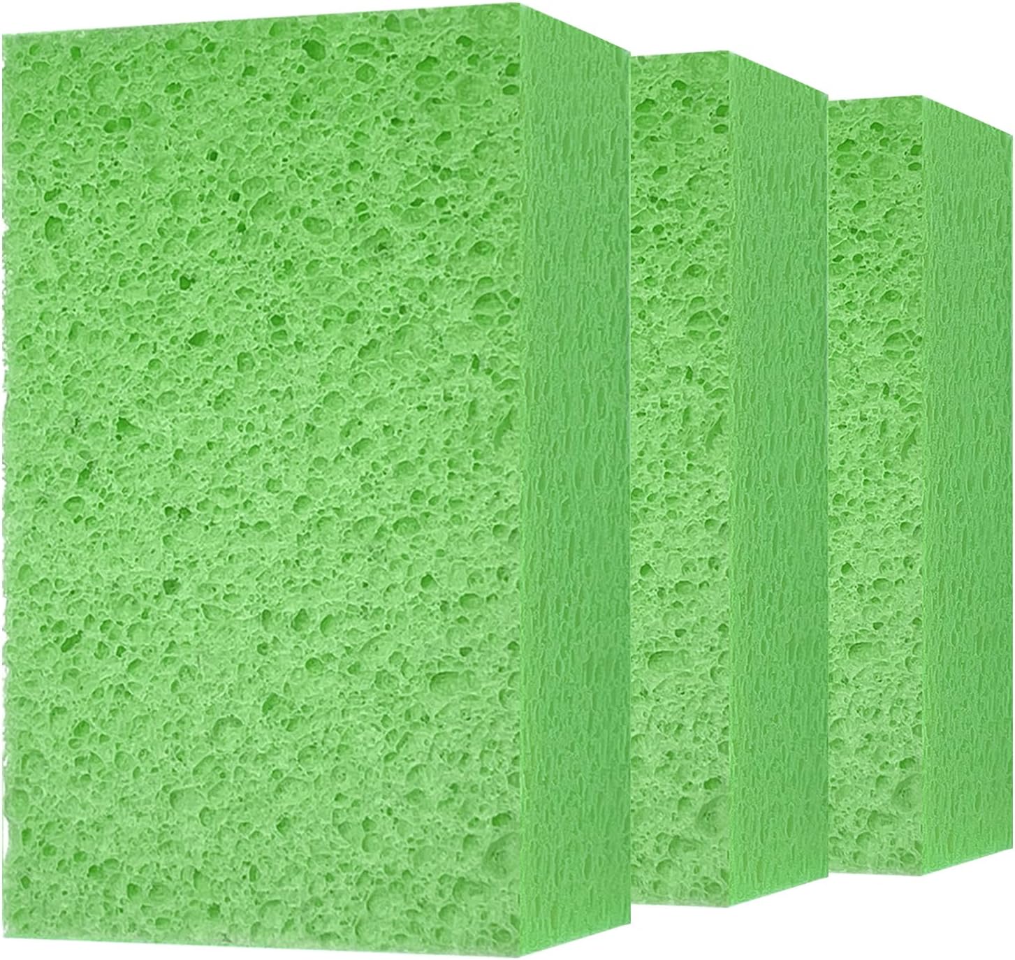 Cleaning and Washing Sponge, 3 Pack Large Extra Thick Heavy Duty Sponge Multi-Purpose for Kitchen Bathroom Bike Boat Car, Natural Cellulose Sponges 4" X 6" X 2" (Green)