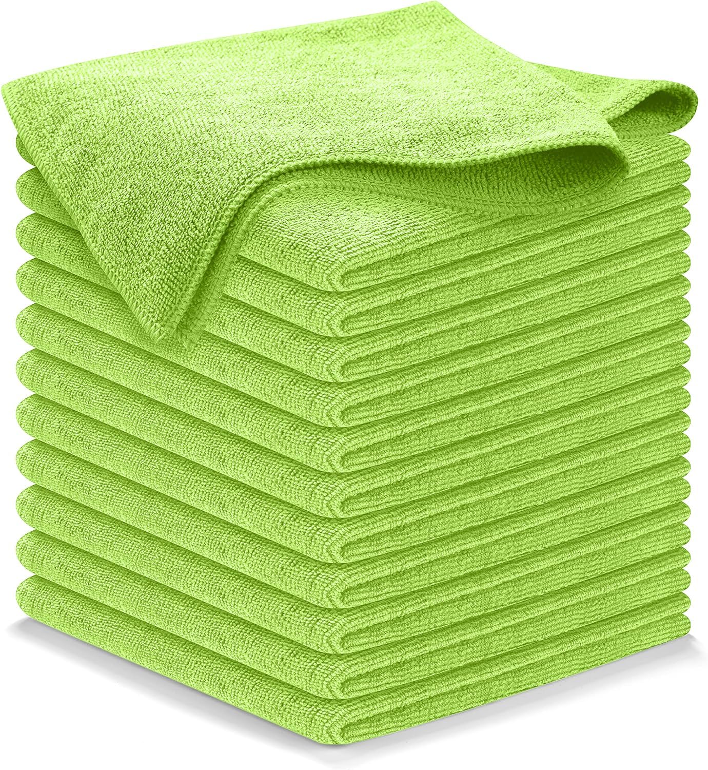 Microfiber Cleaning Cloth Light Green - 12 Pcs 12.5"x12.5" - High Performance - 1200 Washes, Ultra Absorbent Towels Weave Grime & Liquid for Streak-Free Mirror Shine - Car Washing Cloth