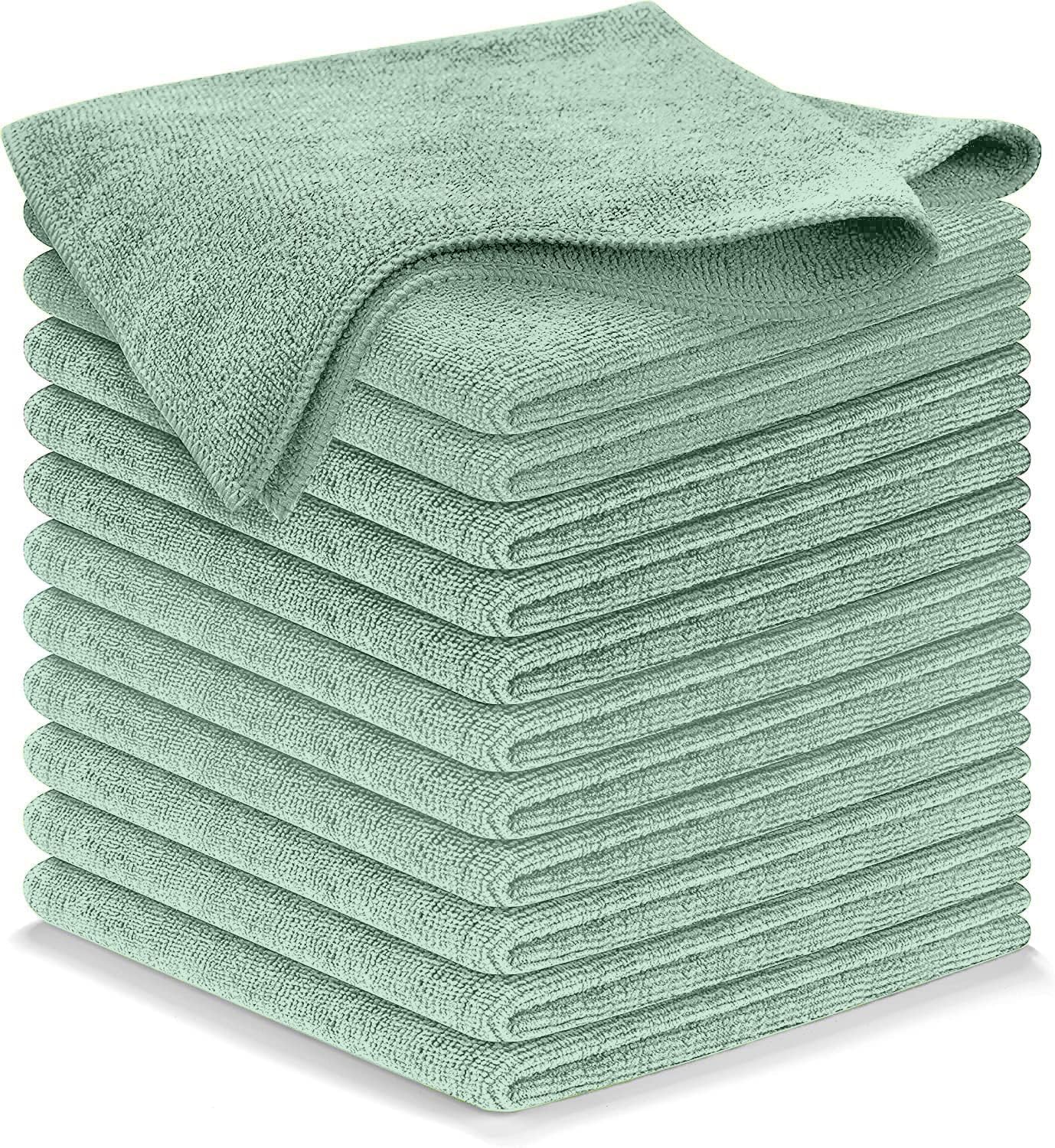 Microfiber Cleaning Cloth - Sea Green - 12Pcs (12.5x12.5 inch) High Performance - 1200 Washes, Ultra Absorbent Car Towel Traps Grime & Liquid for Streak-Free Mirror Shine - car Washing Cloth