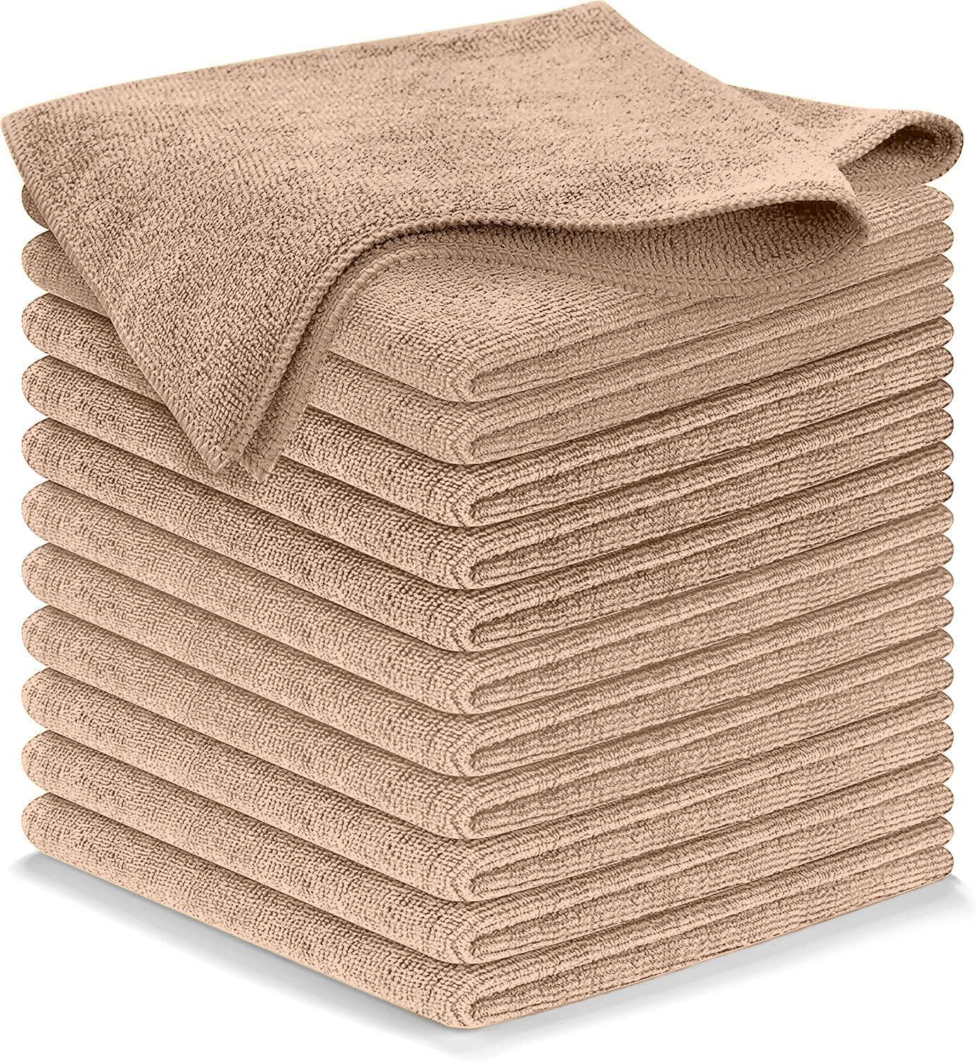 Microfiber Cleaning Cloth - Beige - 12Pcs (12.5x12.5 inch) High Performance - 1200 Washes, Ultra Absorbent Car Towel Traps Grime & Liquid for Streak-Free Mirror Shine - car Washing Cloth